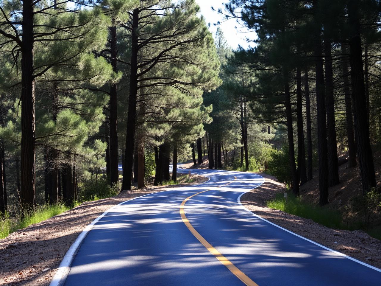Quiet paved road through Sierra foothill forest